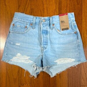 Levi's 501‎ Blue High Rise Distressed Jean Shorts NWT